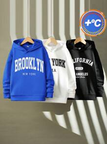 SHEIN Leap Crew 3 件套青少年男孩休闲字母印花运动衫，适合通勤、上学、日常生活、度假、运动、秋冬季 - 寶藍色 - 查看 3