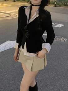 DAZY 女士纯色休闲 A 字裙，简约时尚，适合日常穿着 - 杏色 - 查看 4