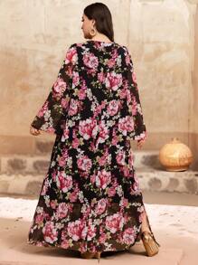 Al Najma Plus Size Women's Turkish Style & Arabian Style Long Robe, Modest Kaftan - Multicolor - View 2