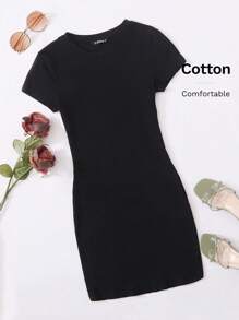 SHEIN EZwear Solid Rib-knit Bodycon Dress