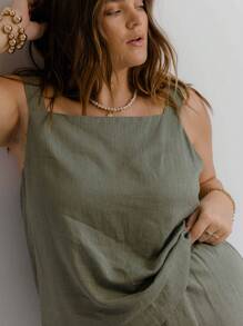 Aralina Curve Relaxed Fit Layered Square Neck Tank And Shorts Set - Army Green - View 3