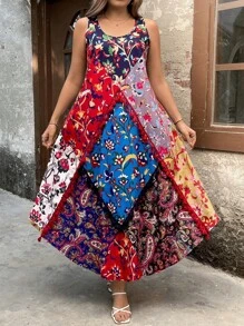 Breezaya Women's Colorblock Bohemian Style Vacation Dress - Multicolor - View 3