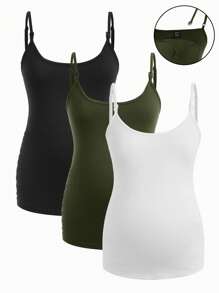 Modmama 孕妇纯色休闲百搭哺乳功能吊带背心 - 軍綠色 - 查看 15