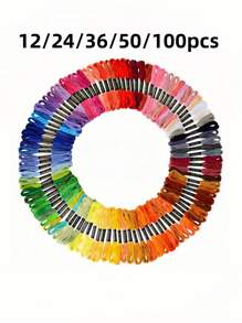 1 Set Of 12/24/36/50/100 Colours Bundles Rainbow Embroidery Floss Cross Stitch Thread Art, Bracelet Thread, Craft Silk Thread, Aromatic Embroidery Thread Set,DIY Embroidery Sewing Thread,DIY Craft
