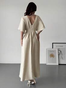 Firerie New Elegant Large Umbrella Skirt Apricot Off-The-Shoulder Short-Sleeved Imitation Linen Pleated Women's Dress Summer Outfits For Women Sundress Vacation Outfits