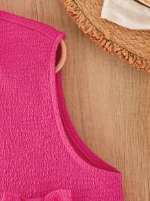 SHEIN Tween-Mädchen Lässig Elegant 3D Schleife Dekor Rüschen Saum ärmelloses figurbetontes A-Linien Strukturiertes Smock Kleid - Heißes Pink - Übersicht 5