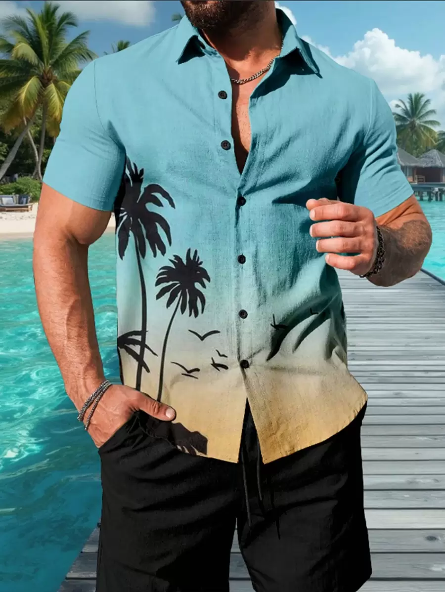 Manfinity Homme Plus Size Men's Casual Shirt Set, Simple & Fashionable For Everyday Wear - Green - View 1