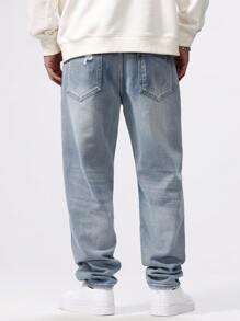 Manfinity EZcore 1pc Men's Button Front Pocket Simple Denim Jeans, Casual Everyday Wear Plain Long Washed Straight Leg Light Blue Cargo Jeans Light Jeans, For Husband, Boyfriend Gifts Going Out Hang Out Commute Work Urban