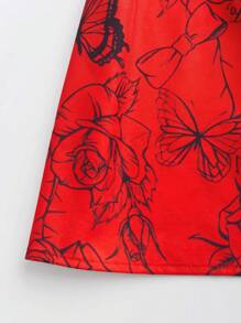 SHEIN Unity Women's Red Floral Print Adjustable Spaghetti Strap Tied Ribbon Bow Decor Dress - Red - View 5