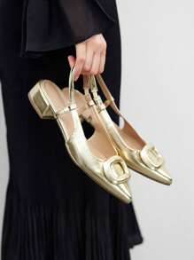 CUCCOO BIZCHIC 女士纯色尖头简约平底鞋，休闲日常穿着 - 金色 - 查看 3