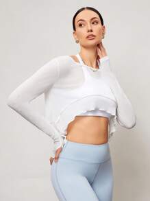 Activina Conjunto de camiseta de manga larga y top de tirantes de color liso, de corte informal para deportes de mujer