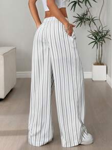 SHEIN Unity Pantalones casuales rectos y holgados de lino con rayas para mujer - Multicolor - Ver 2
