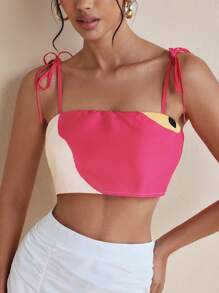 VALERIA GALIPOLI Designer jucăuș cu imprimeu floral cu bretele tubulare roz pentru cravate Top pentru primăvară și vară Vacanță de primăvară vară Top de vară la plajă Top crop Top drăguț Top boho roz - Multicolor - Vizualizare 3