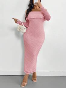 Firerie Plus Size Elegant Office Commute Dress, Versatile For Formal Occasions, Tea Party, Date, Concert, Party, Ins Vintage Style, Romanic Vacation, Halter Neckline, Mesh Sleeve Fitted Mini Dress, Apricot Color - Pink - View 5