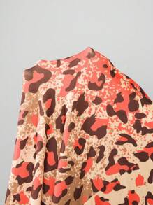 Plus Size Leopard Print Bow Accent Long Sleeve Sleepwear Set - Coffee Brown - View 7