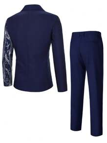 Manfinity Bizformal 男士时尚亮片刺绣夹克和裤子套装，适合派对表演