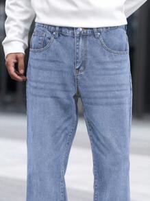 Manfinity Homme Men's Casual Straight Leg Washed Denim Jeans