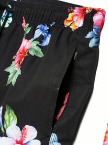 Manfinity Swimmode 男士花卉印花系带休闲沙滩短裤，休闲度假男士泳裤短裤男士花卉男士泳裤男士配套泳裤男士夏季服装男士短裤三角衬里男女通用春假男士泳裤