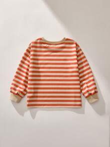 THE HAPPY LOOK Young Boys Cute Embroidered Striped Collar Contrast Rib Drop Shoulder T-Shirts, Casual Sporty Style, For Winter And Spring - Yellow - View 2