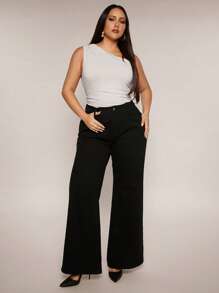 SHEIN BAE Mono de punto elástico con pliegues en color albaricoque para mujer talla grande, ideal para graduación/ir al trabajo - Albaricoque - Ver 1
