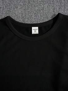 SHEIN 青少年男孩休闲简约圆领黑色背心，适合夏季 - 黑色 - 查看 3