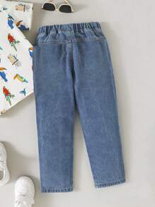 SHEIN Boy's Casual Simple Washed Tapered Jeans - Medium Wash - View 2