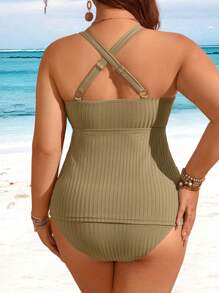 SHEIN Swim Lushore Conjunto de tankini de unicolor de talla grande, adecuado para resorts de playa