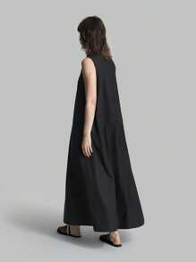 Ontre 2026 New Women's Summer Solid V-Neck Sleeveless Long Loose Dress, Suitable For Casual Urban Elegant Minimalist Wear, Teacher's Day Gathering Party