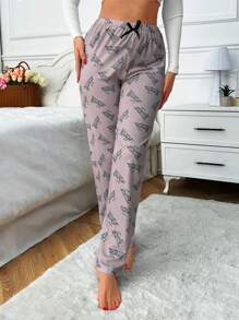 RueChic Women High Quality Soft Touch Viscose Contrast Colour Cat Pattern Lounge Bottom - Lilac Purple - View 4