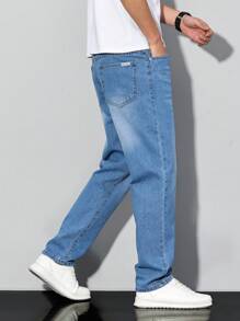 Manfinity Homme Men's Light Wash Denim Jeans: Classic Zipper Fly Long Length And Relaxed Fit For Everyday Style - Light Wash - View 7