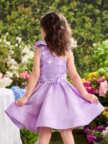 SHEIN 2pcs Set: Woven 3D Floral One Shoulder Top & Form-Fitting Woven Skirt - Purple - View 7
