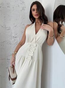 SHEIN Privé Elegante romantische sexy V-hals strik A-lijn lange jurk, mode voor date, feest en Valentijnsdag