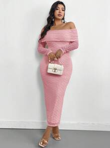 Firerie Plus Size Elegant Office Commute Dress, Versatile For Formal Occasions, Tea Party, Date, Concert, Party, Ins Vintage Style, Romanic Vacation, Halter Neckline, Mesh Sleeve Fitted Mini Dress, Apricot Color - Pink - View 2