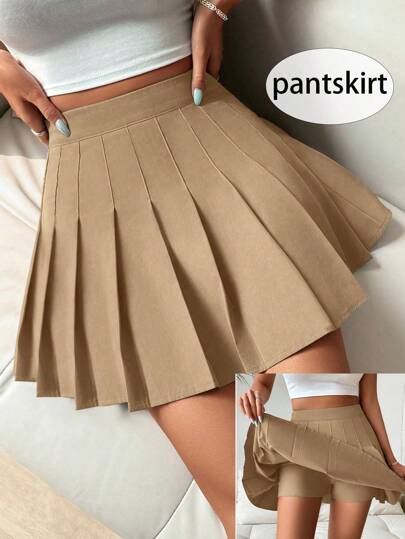 SHEIN PETITE Solid Color Pleated Elegant Casual Commuting Y2k Academic Style Women's Mini Skirt, Spring/Summer Party