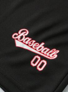 SHEIN Tween Boy Letter Graphic Baseball Collar Shirt & Shorts Without Tee - Black - View 9