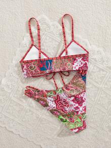 Swim Vcay Women's Printed Random Pattern Bikini Sets, Summer Beach Vacation Outfits - Red - View 8