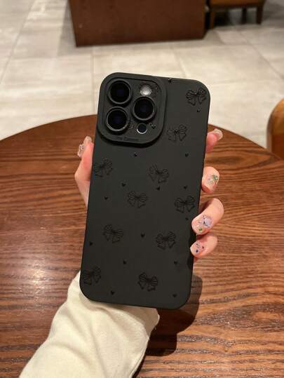 ORANGE STUDIO 1 pieza Funda de teléfono para mujer con diseño de lazo y flor negra simple, linda y adecuada como regalo, compatible con iPhone11/12/13/14/15/16 Pro Max, S25 Ultra/S23/S24 Ultra