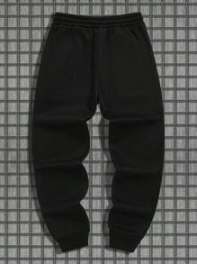 Manfinity Dauomo Men's Letter Print Drawstring Waist Casual Sweatpants - Black - View 2