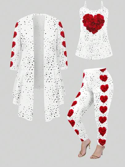 INAWLY 3 件套女士数码印花心形设计内衣，适合春季/秋季、情人节