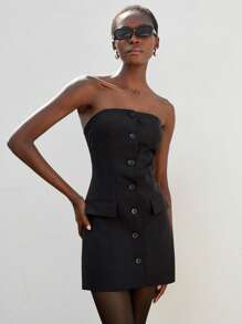 Aveloria Modichic Vestido corto con botones al frente, elegante y minimalista, versátil para trayectos