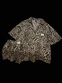 SHEIN Tween Girls Short Sleeve Leopard Print Collared Shirt And Shorts Loungewear Set, Spring/Summer - Coffee Brown - View 1