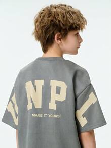 SHEIN 2pcs Tween Boy Letter Print Drop Shoulder Tee And Shorts, Casual Set, School, Campus, College Summer Holiday - Multicolor - View 2