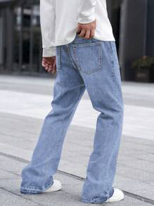 Manfinity Homme Men's Casual Straight Leg Washed Denim Jeans