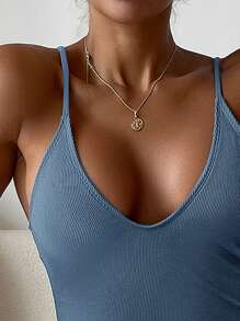 Swim Chiccia 1pc Solid Color Camisole Swimsuit, Vacation & Beach For Summer - Dusty Blue - View 3