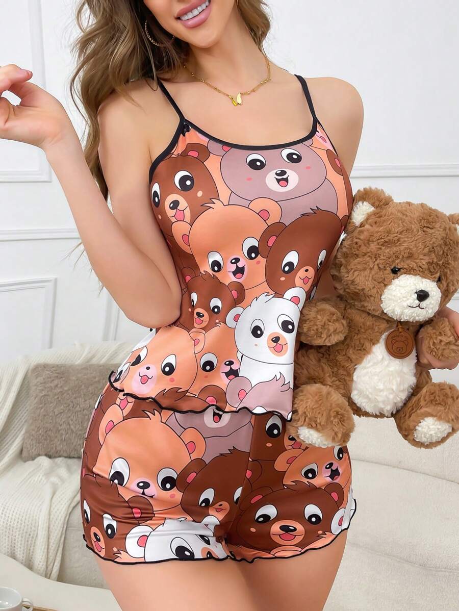 INS Cute Panda All-Over Print Contrast Color Camisole Pajama Set For Women - Multicolor - View 1