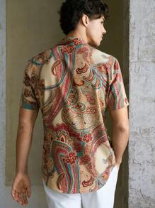 HIMLAND Men's Woven Patterned Print Close-Fitting Regular-Shoulder Turndown Collar Casual Shirt, Suitable For Summer - Multicolor - View 2