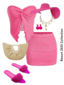 Slaydiva Conjunto de 2 piezas de top bandeau con textura rosa y mini falda ajustado para mujer, outfit de vacaciones