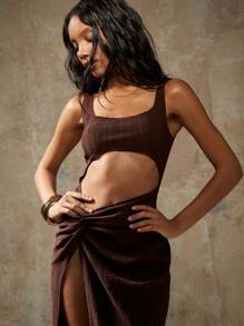 MISSGUIDED Sleeveless Cut Out Bodycon Maxi Dress Cute Sundress - Brown - View 6