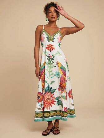 Travachic 适合海滩度假的热带印花细肩带连衣裙