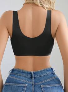 NudeFit 1 Stück bequemer tiefer V-Ausschnitt Knopf-Front einfarbiger BH mit abnehmbaren Pads, drahtloser BH